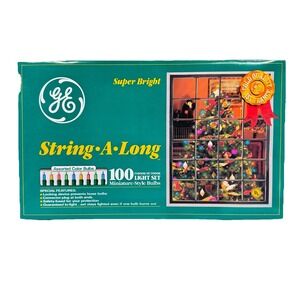 NEW VTG General Electric Super Bright String A Long 100 Christmas Light Set NOS